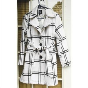 Gray and White Plaid Peacoat